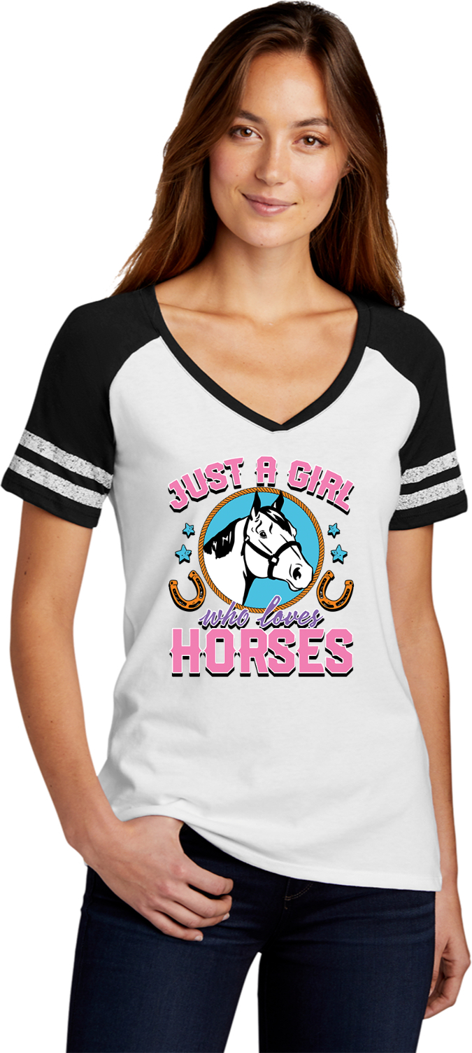 Just a Girl Who Loves Horses Womens Game V-neck T-shirt - Picture 15 of 18