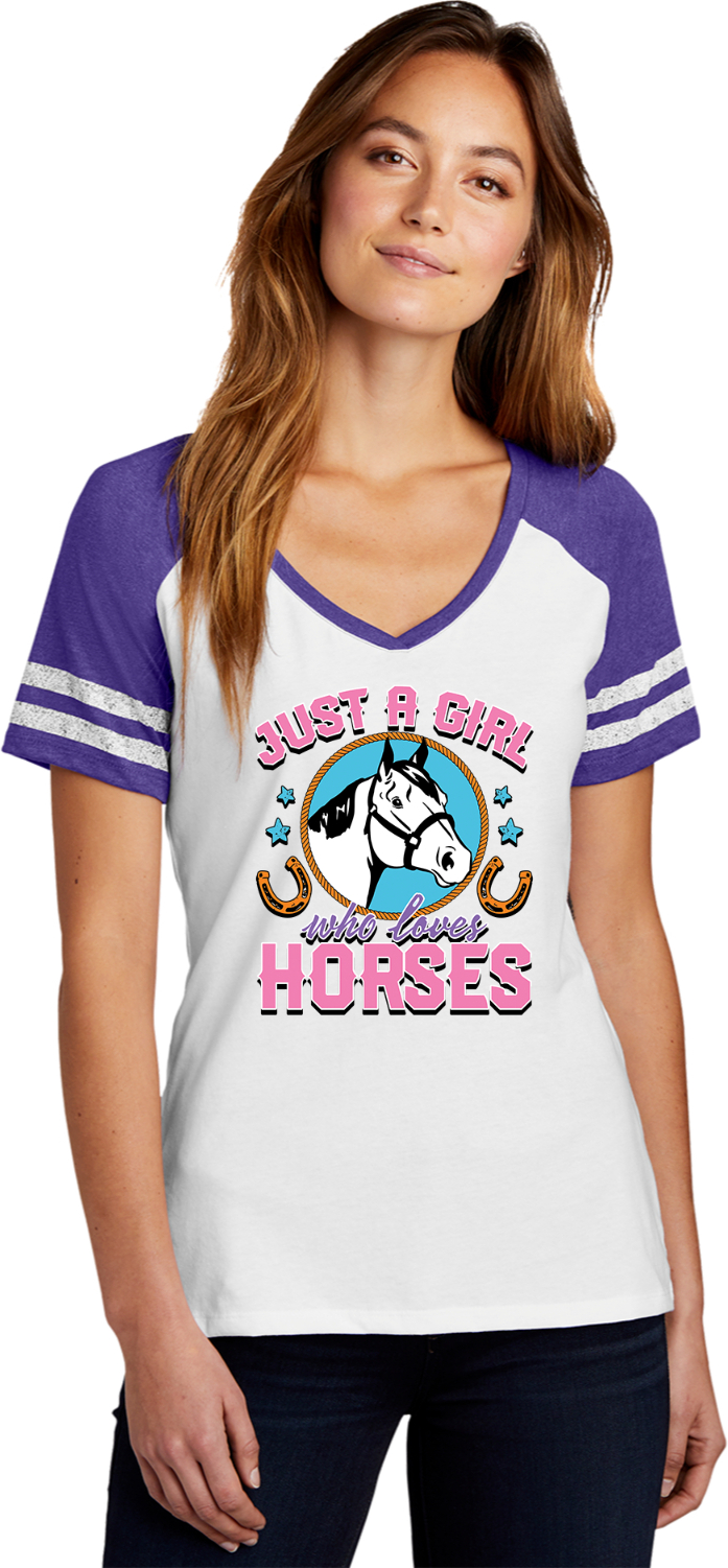 Just a Girl Who Loves Horses Womens Game V-neck T-shirt - Picture 7 of 18