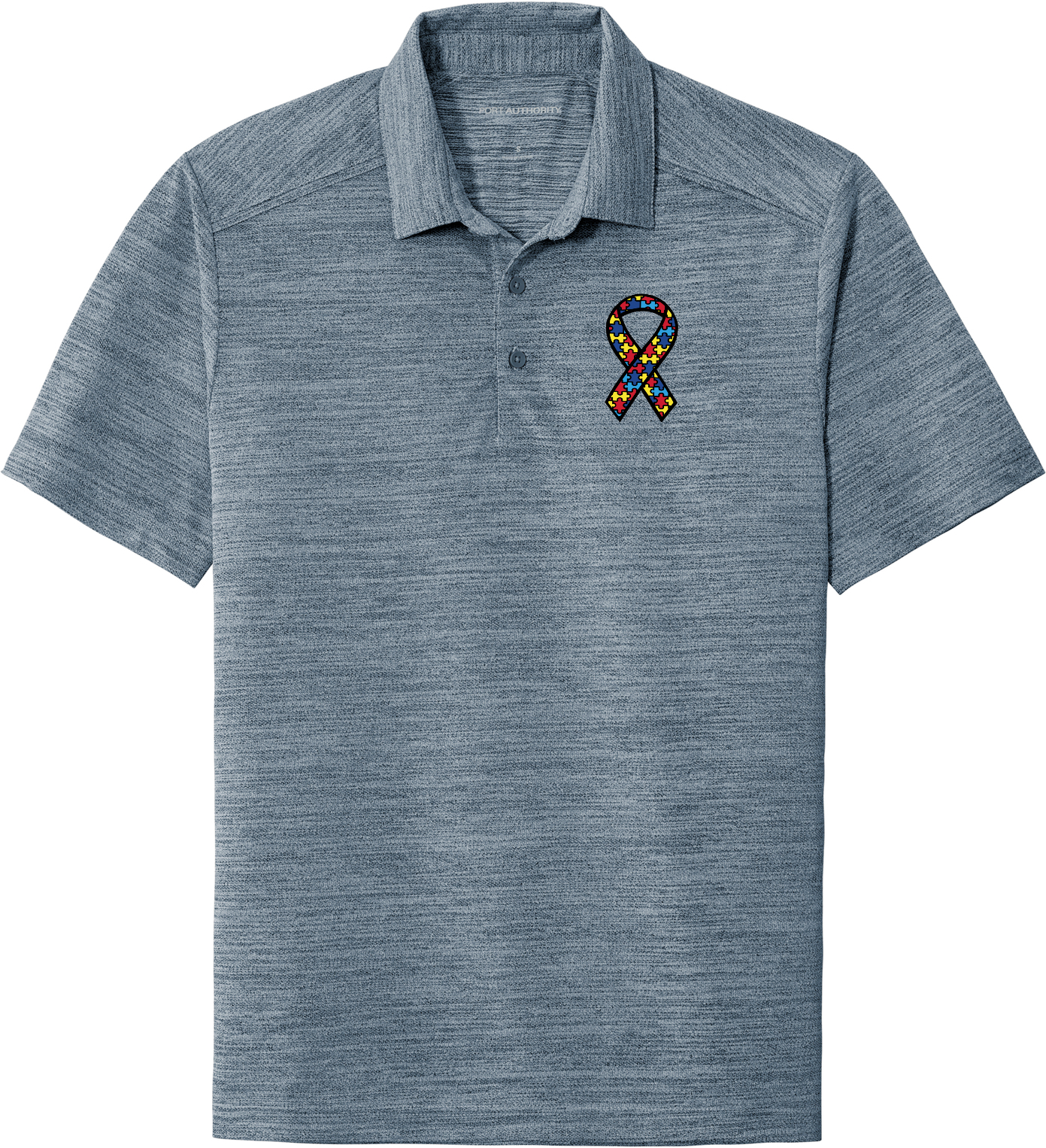 Autism Ribbon Chest Print Stretch Heather Polo Shirt