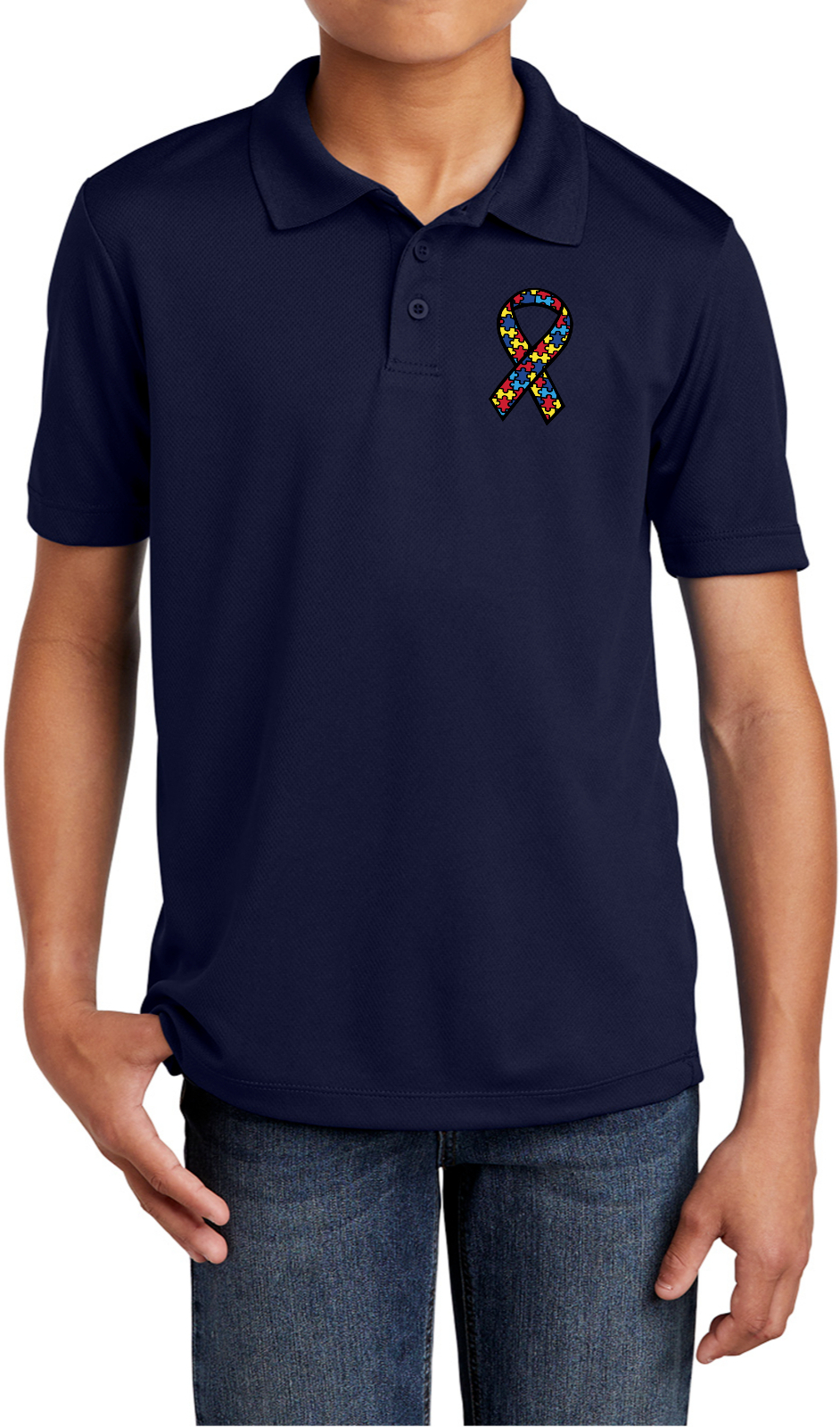 Autism Ribbon Chest Print Youth Polo Shirt