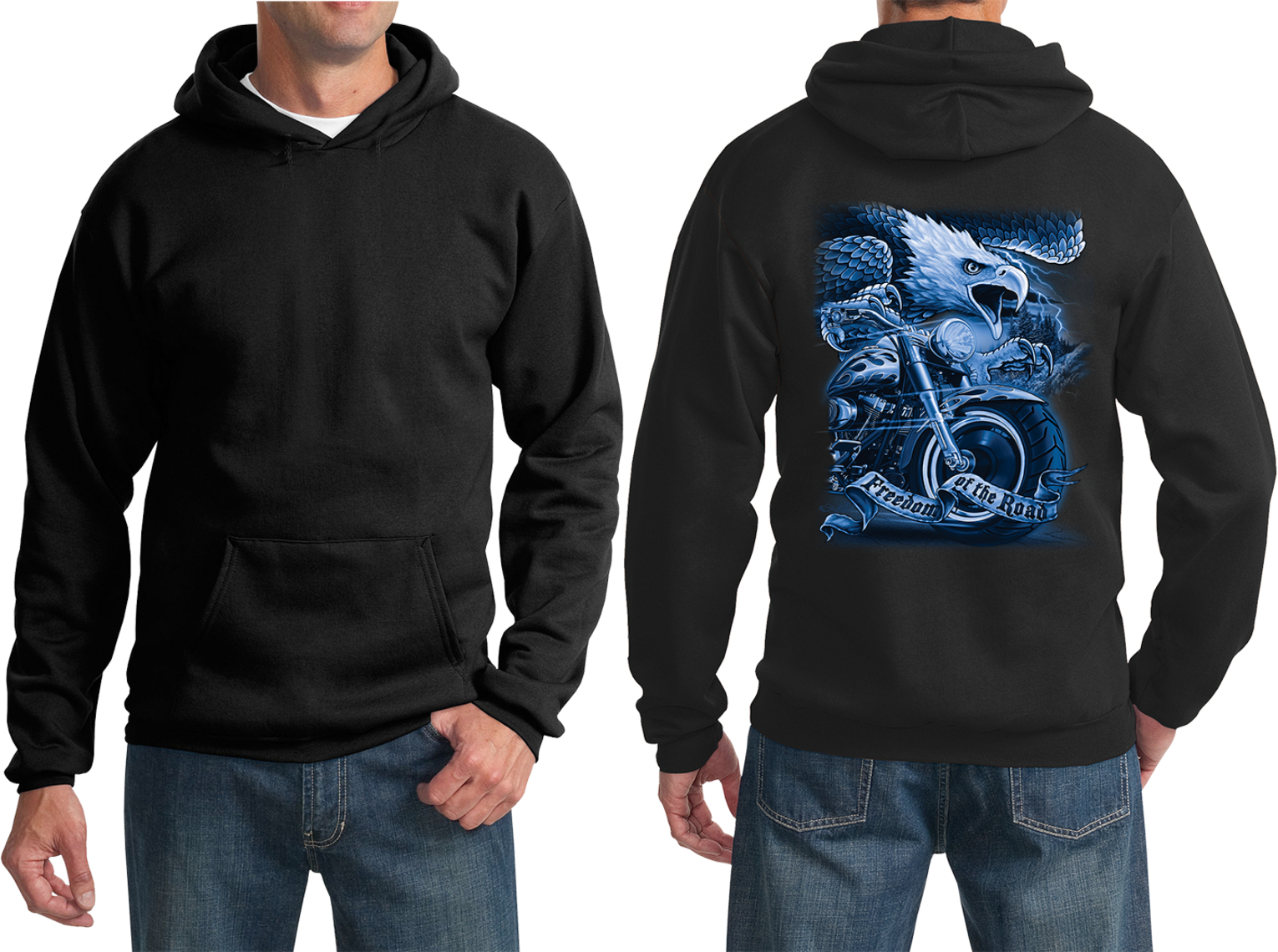 Biker Eagle Freedom of the Road Pullover Hoodie Back Print - Picture 7 of 13