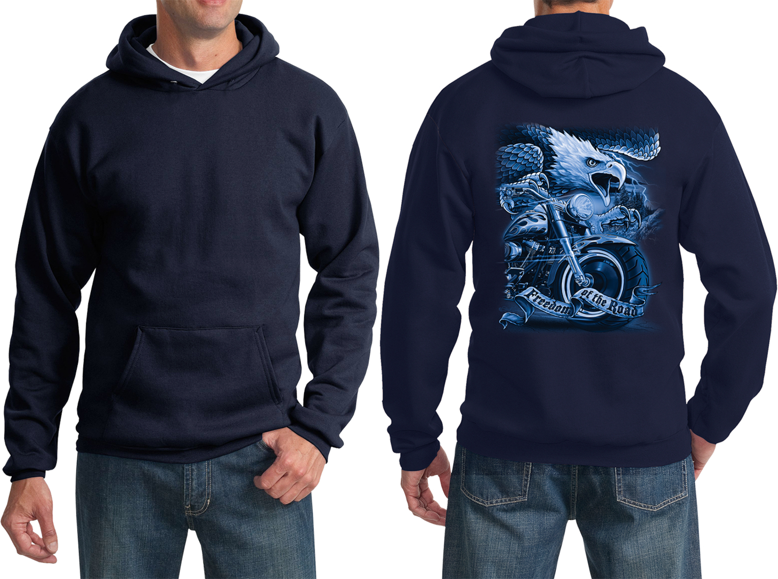 Biker Eagle Freedom of the Road Pullover Hoodie Back Print - Picture 12 of 13