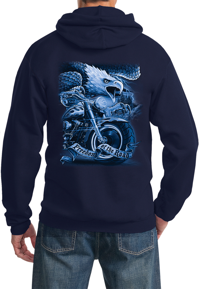 Biker Eagle Freedom of the Road Pullover Hoodie Back Print - Picture 9 of 13