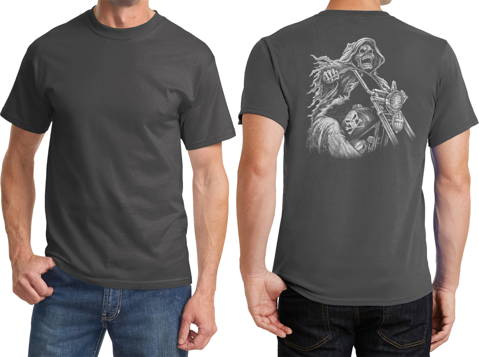 Biker Motorcycle Reaper T-shirt Back Print - Picture 10 of 14