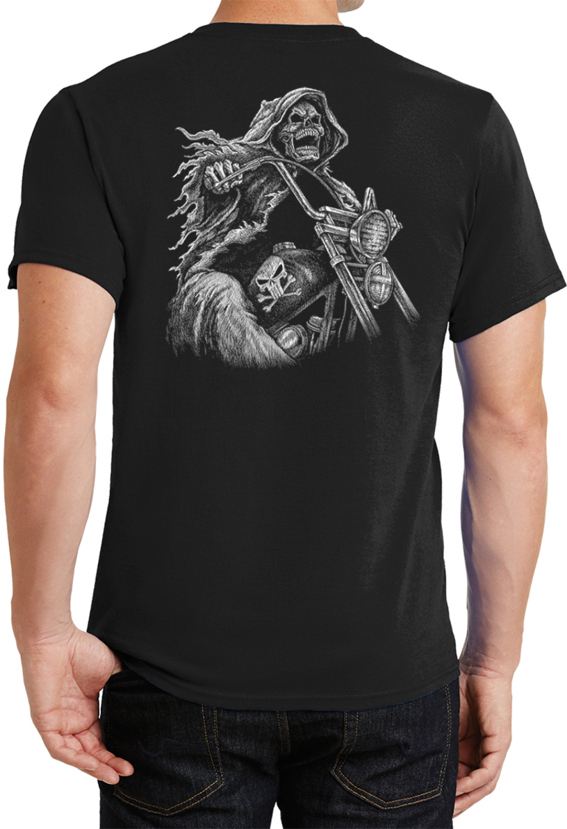 Biker Motorcycle Reaper T-shirt Back Print - Picture 11 of 14
