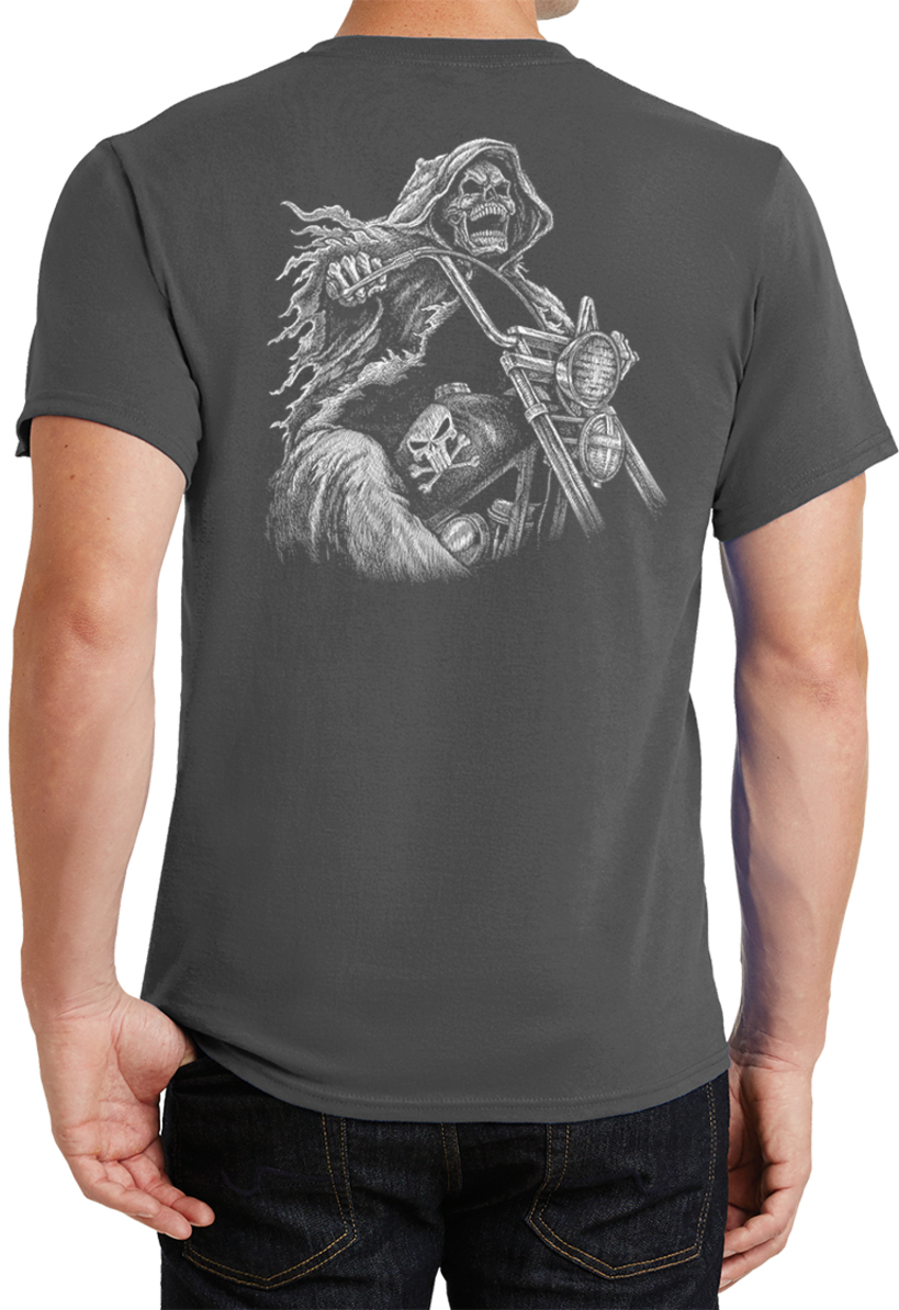 Biker Motorcycle Reaper T-shirt Back Print - Picture 7 of 14