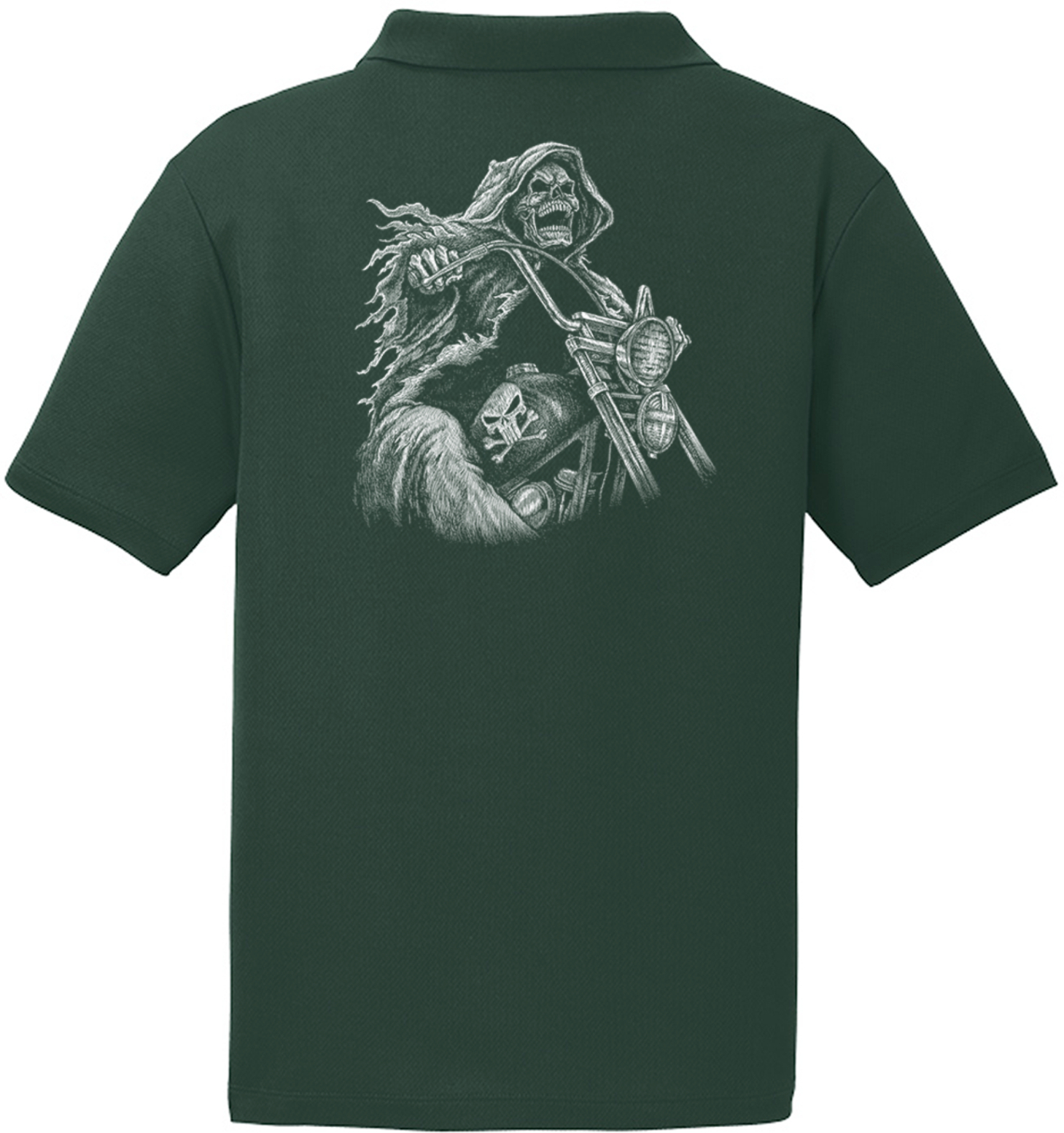 Biker Motorcycle Reaper Textured Polo Shirt Back Print - Picture 15 of 17