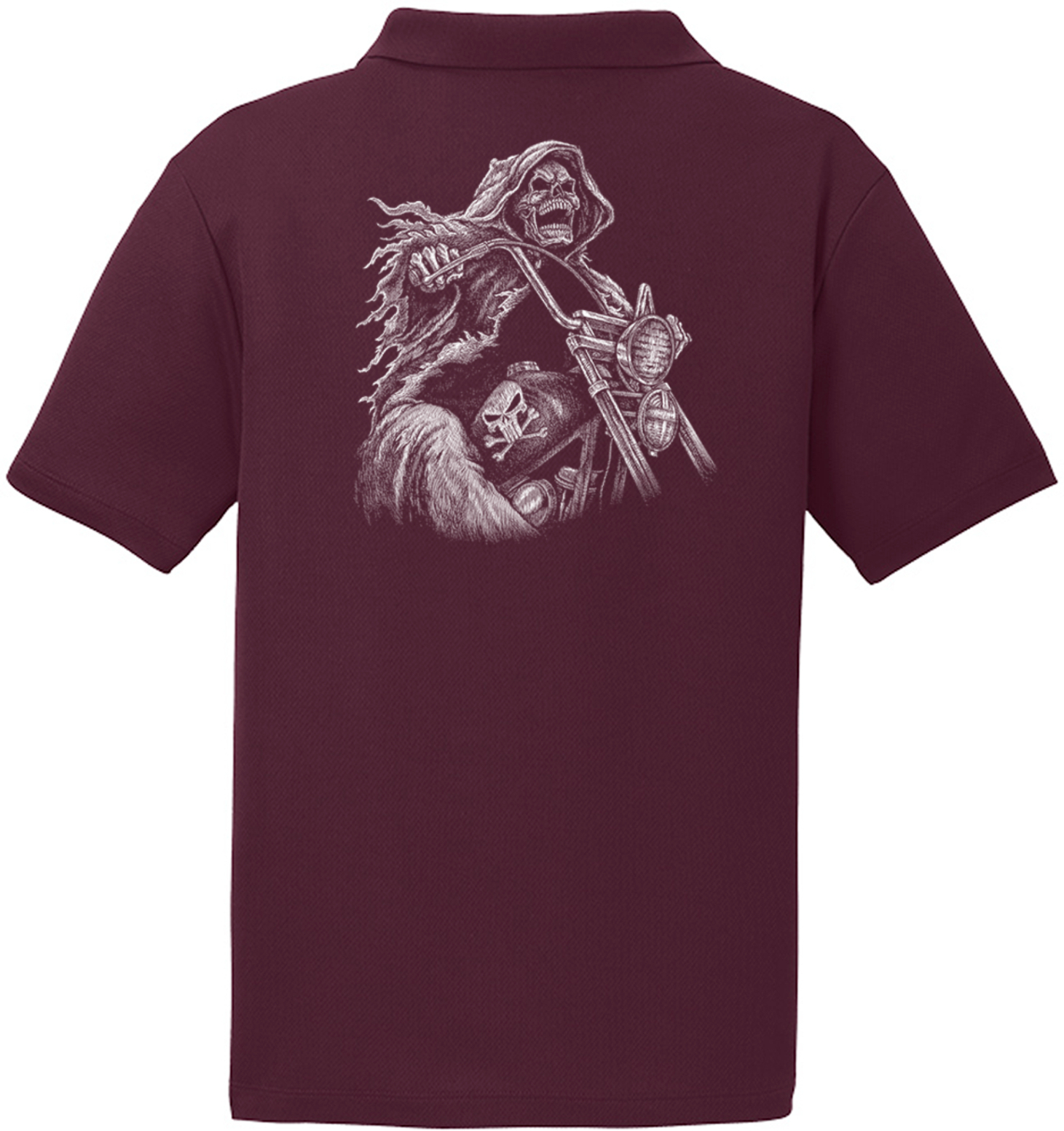 Biker Motorcycle Reaper Textured Polo Shirt Back Print - Picture 9 of 17