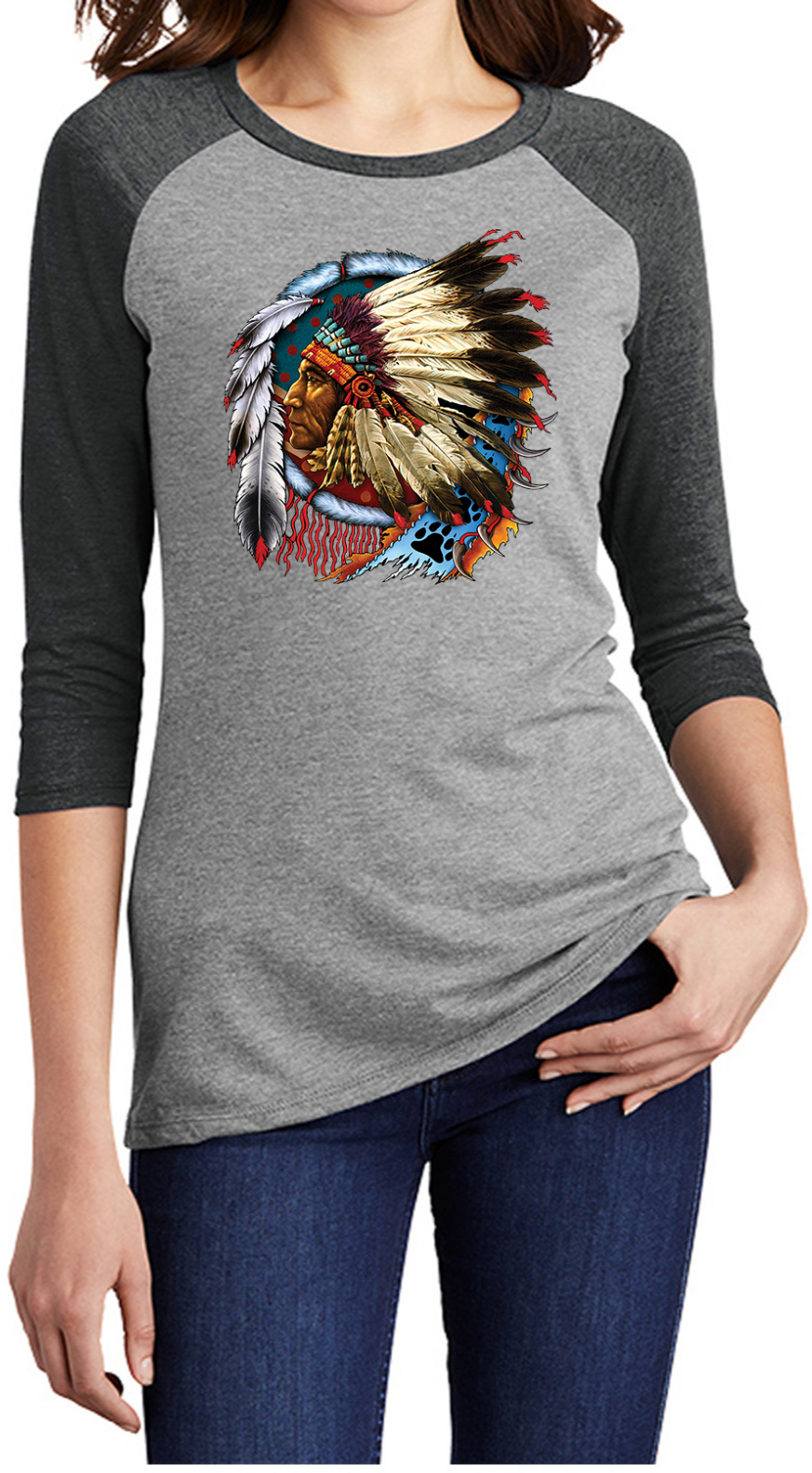 Chief Dreamcatcher Biker Womens 3/4 Sleeve Raglan Shirt