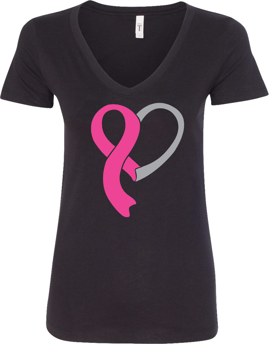 Ladies Breast Cancer Awareness V-Neck Shirt Heart Ribbon