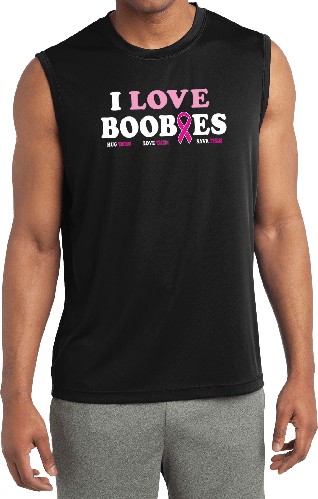 Breast Cancer Awareness I Love Boobies Sleeveless Moisture Wicking Shirt