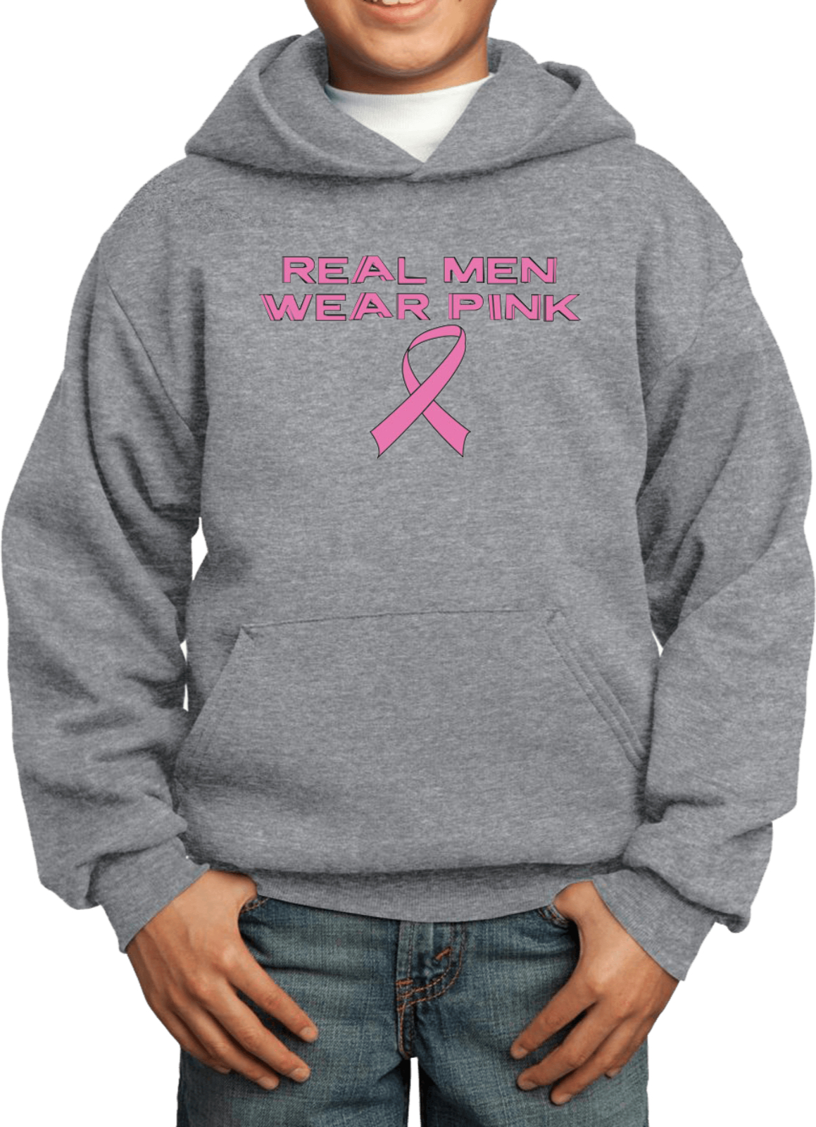 Breast Cancer Kids Hoodie Real Men Wear Pink - Picture 2 of 7