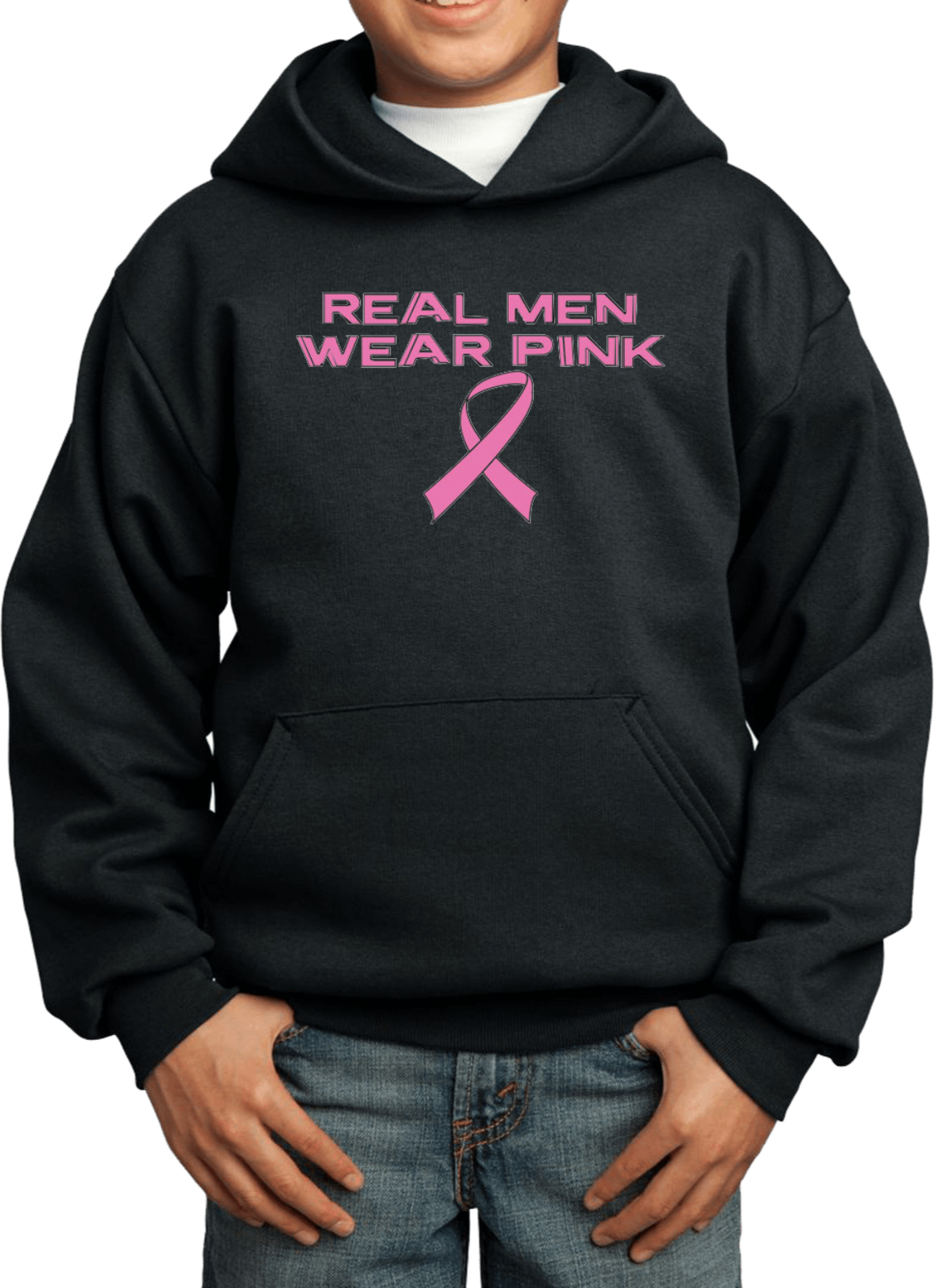 Breast Cancer Kids Hoodie Real Men Wear Pink - Picture 3 of 7