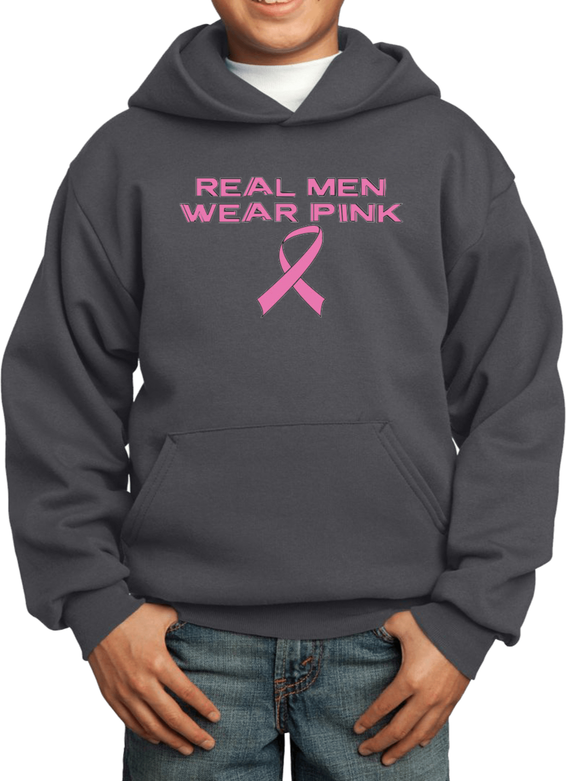 Breast Cancer Kids Hoodie Real Men Wear Pink - Picture 4 of 7