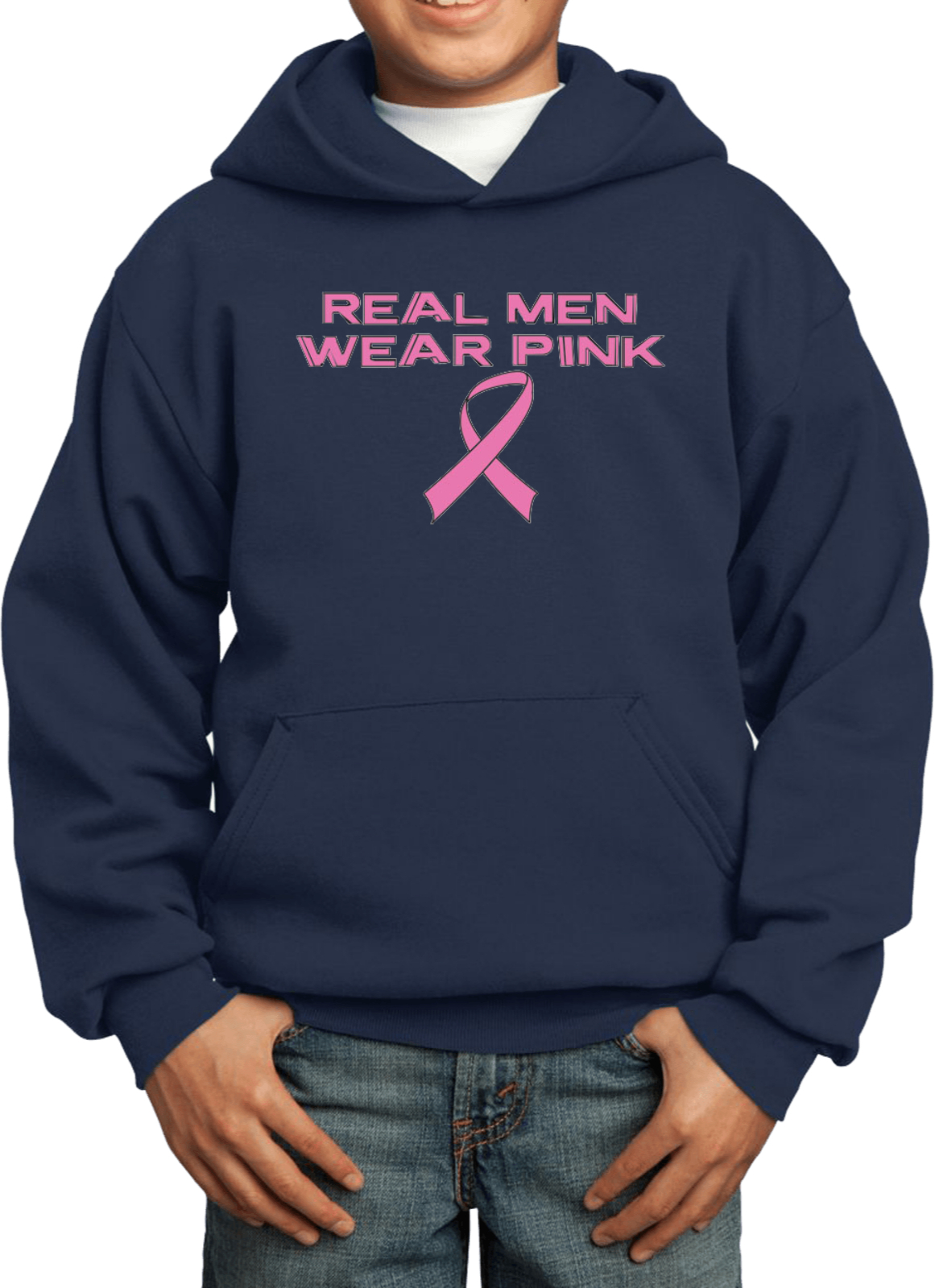 Breast Cancer Kids Hoodie Real Men Wear Pink - Picture 5 of 7