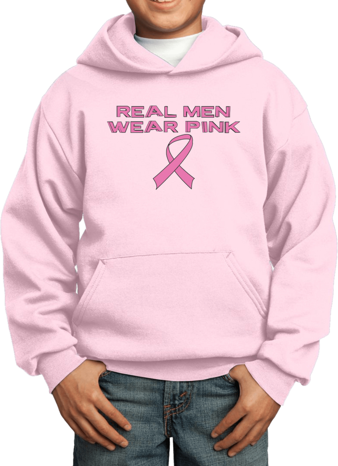 Breast Cancer Kids Hoodie Real Men Wear Pink - Picture 6 of 7