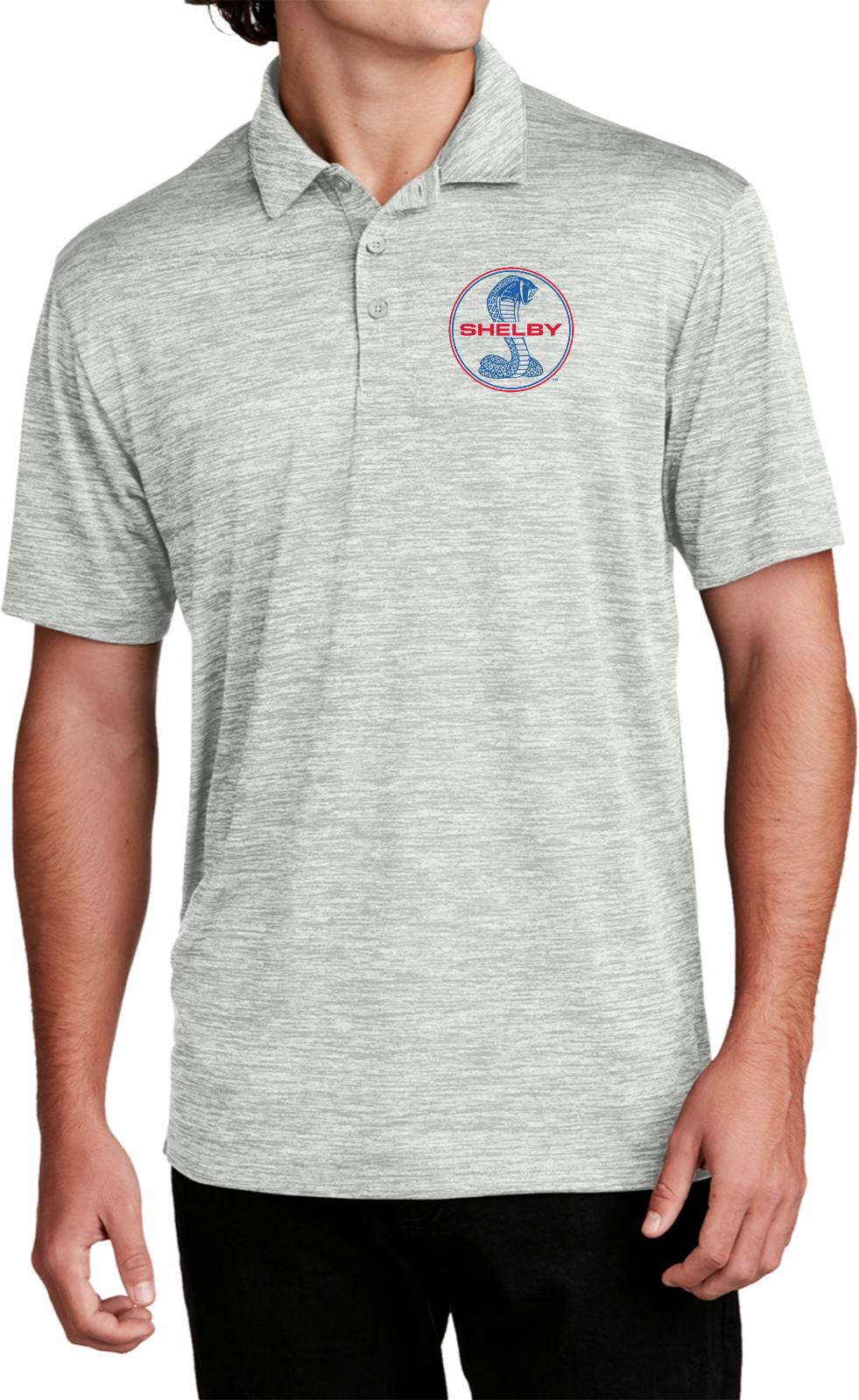 Shelby Cobra Blue and Red Chest Print Electric Heather Polo Shirt