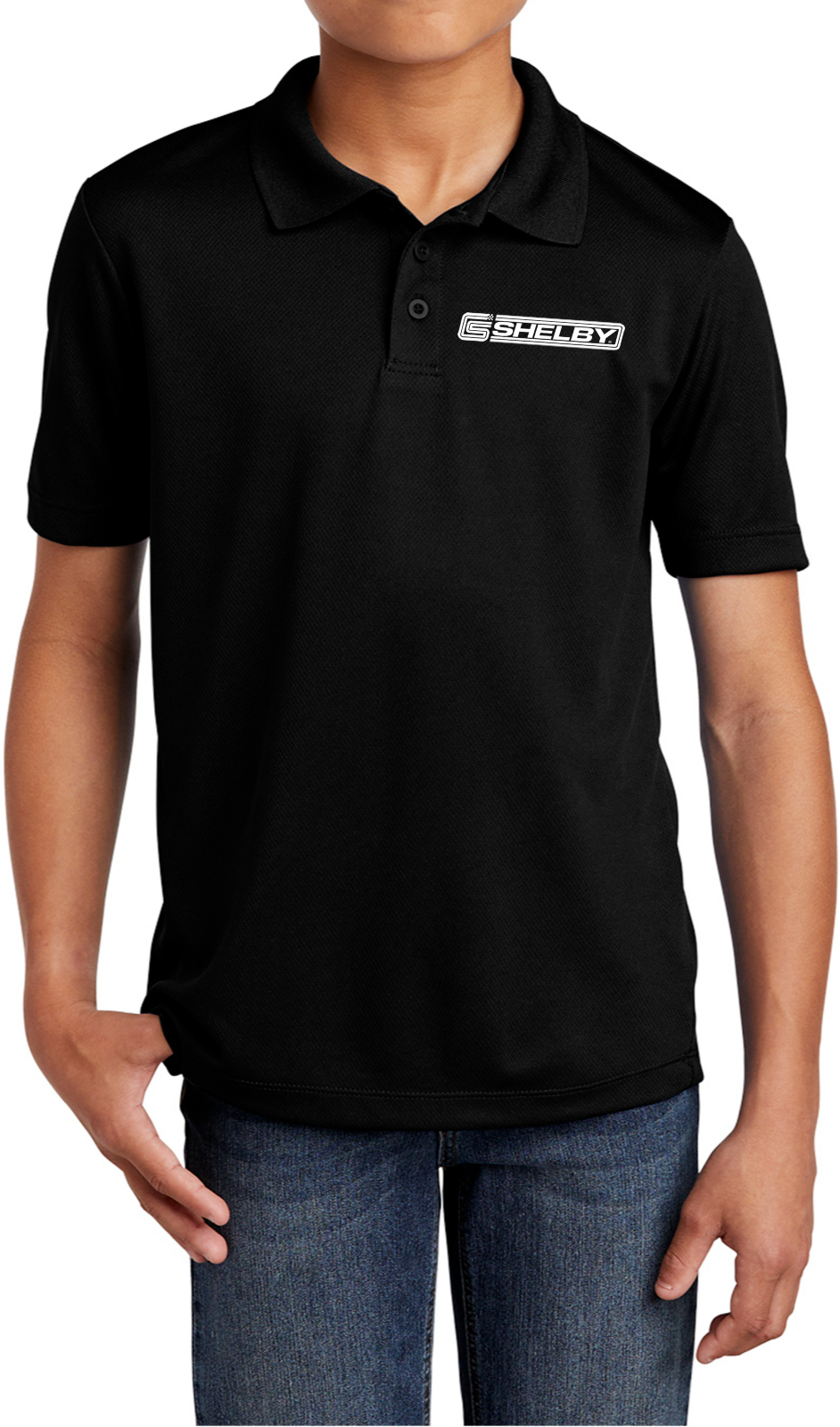 Shelby Crest Chest Print Youth Polo Shirt