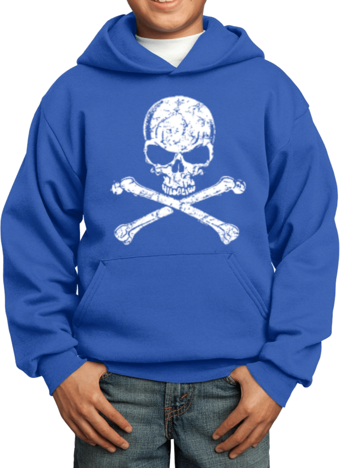 Kids Halloween Hoodie White Distressed Skull - Picture 8 of 8