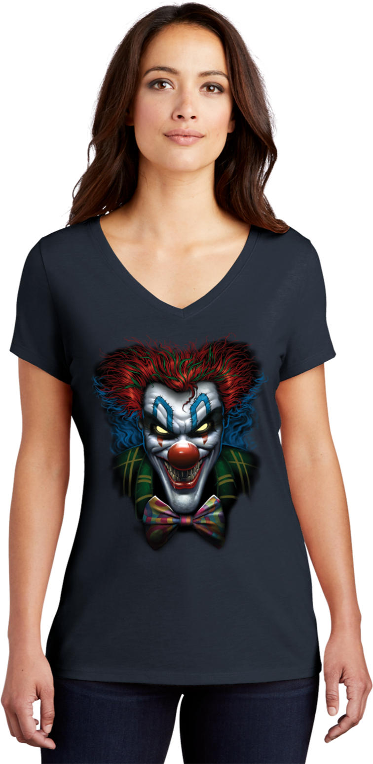 Psycho Clown Scary Womens Tri Blend V-neck T-Shirt