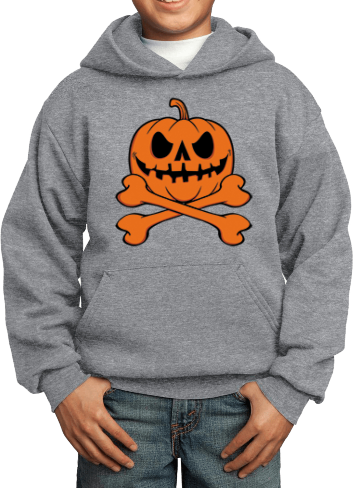 Halloween Pumpkin Skeleton Youth Kids Hoodie - Picture 2 of 6