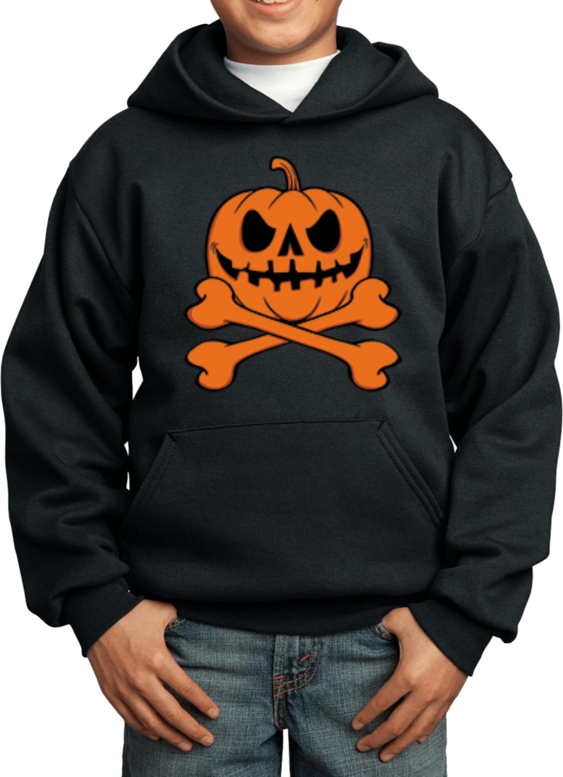 Halloween Pumpkin Skeleton Youth Kids Hoodie - Picture 3 of 6