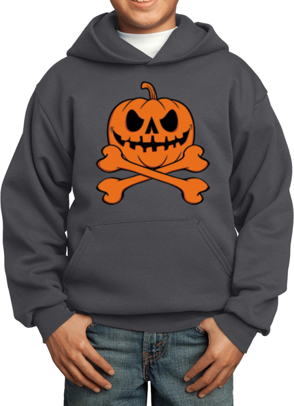 Halloween Pumpkin Skeleton Youth Kids Hoodie - Picture 4 of 6