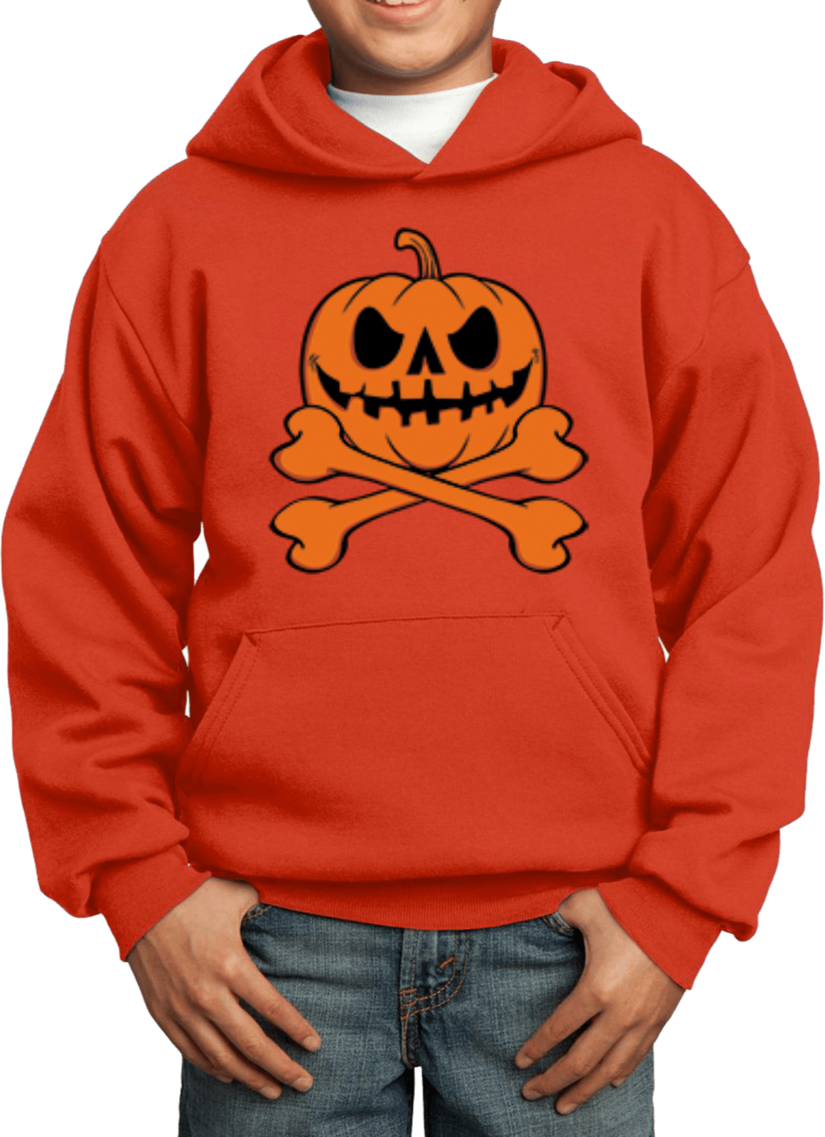 Halloween Pumpkin Skeleton Youth Kids Hoodie - Picture 5 of 6