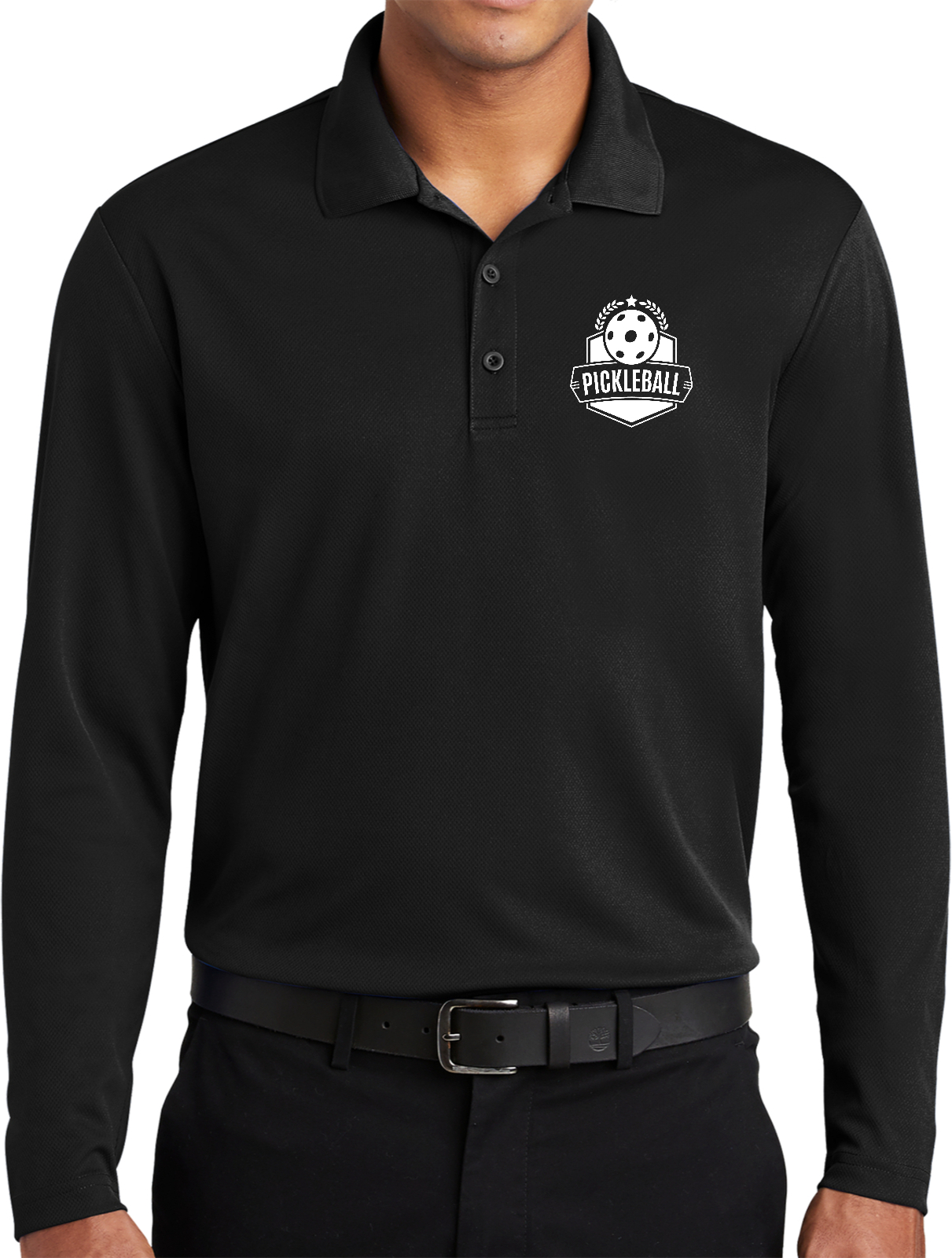 Pickleball Polo Shirt Long Sleeve Moisture Wicking Performance Top with Badge Chest Print Pickleball Polo Shirt Long Sleeve Moisture Wicking Performance Top with Badge Chest Print