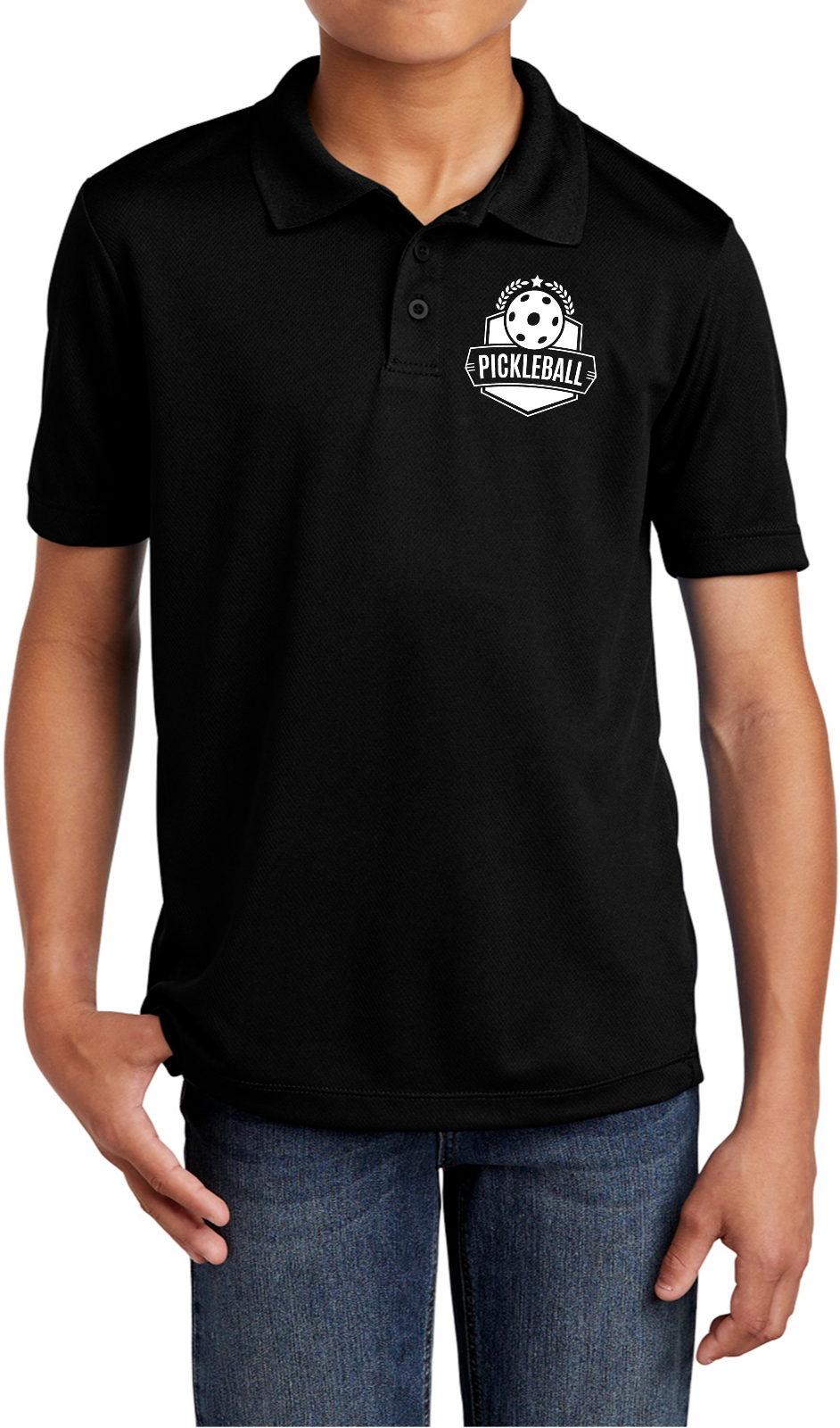 Pickleball Badge Chest Print Youth Polo Shirt for Active Kids