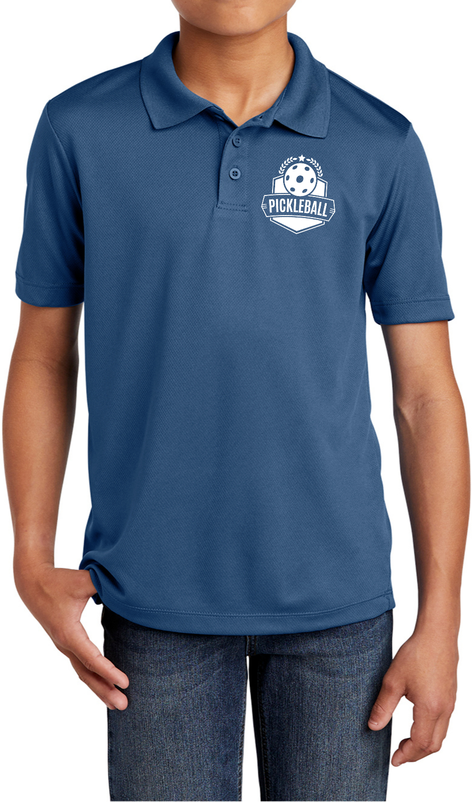Pickleball Badge Chest Print Youth Polo Shirt for Active Kids