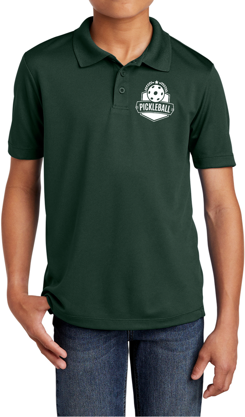 Pickleball Badge Chest Print Youth Polo Shirt for Active Kids