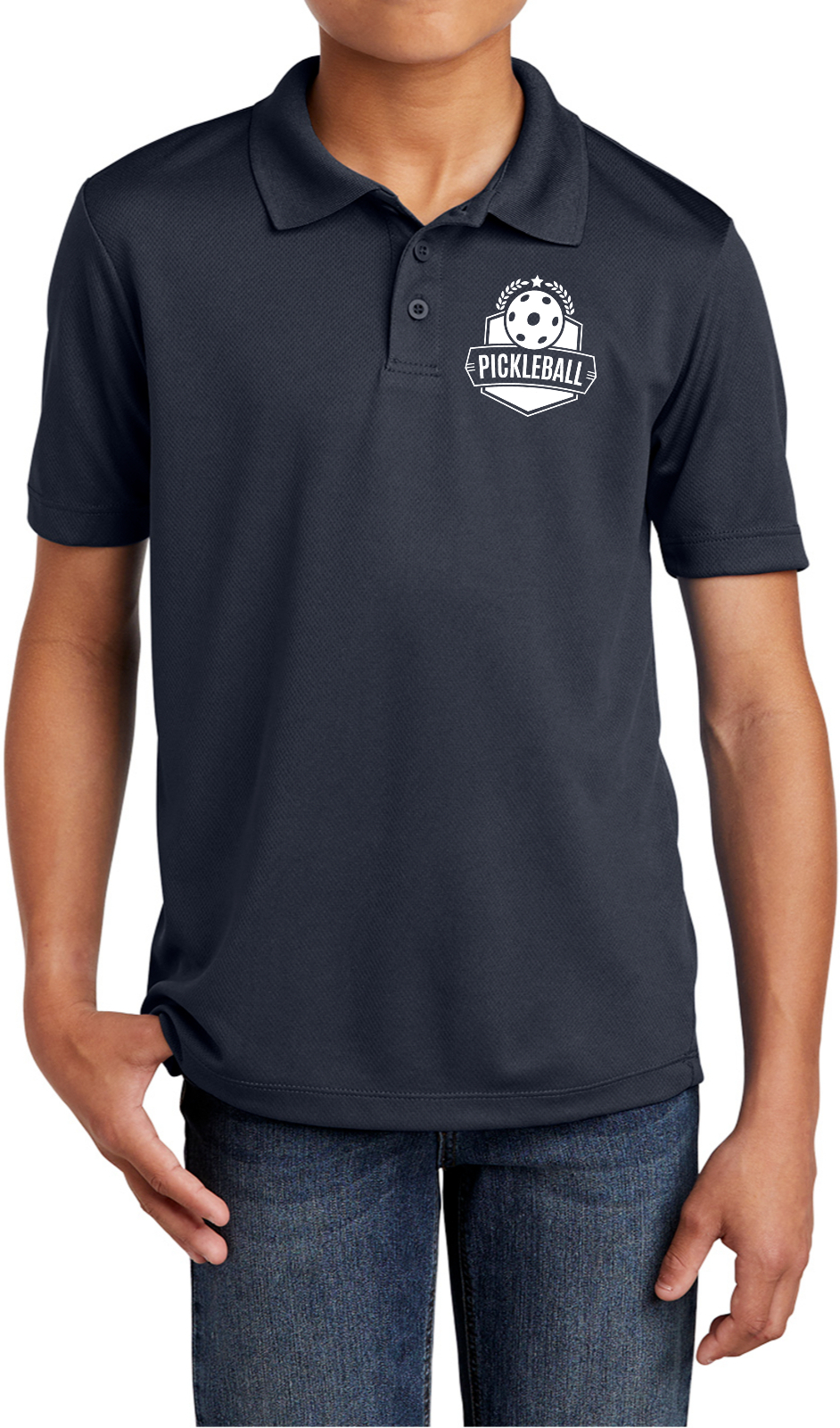 Pickleball Badge Chest Print Youth Polo Shirt for Active Kids