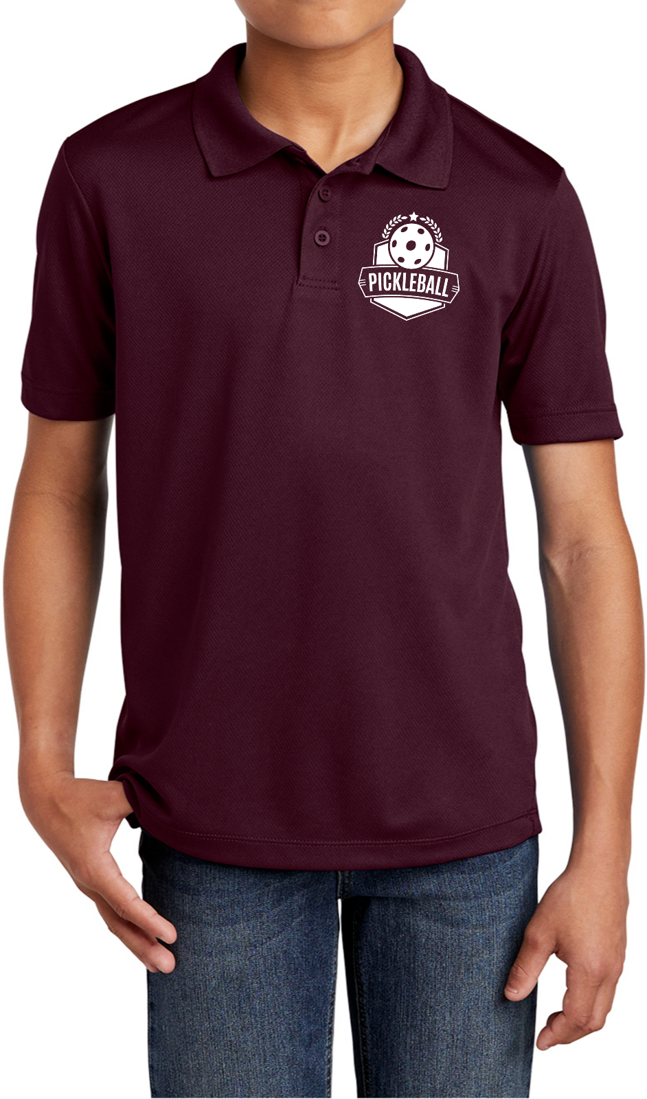 Pickleball Badge Chest Print Youth Polo Shirt for Active Kids