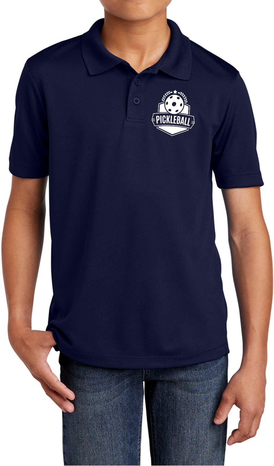 Pickleball Badge Chest Print Youth Polo Shirt for Active Kids