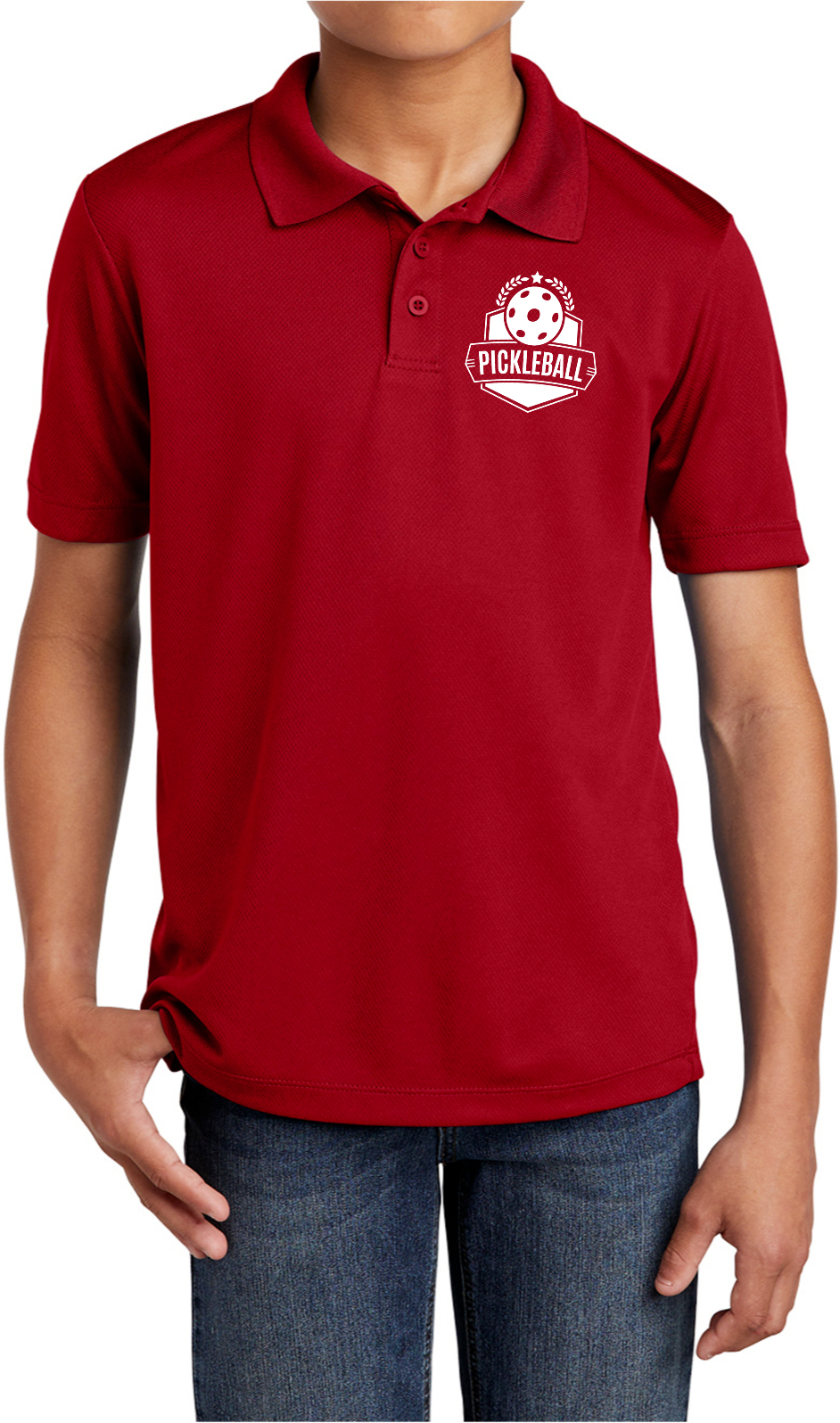 Pickleball Badge Chest Print Youth Polo Shirt for Active Kids
