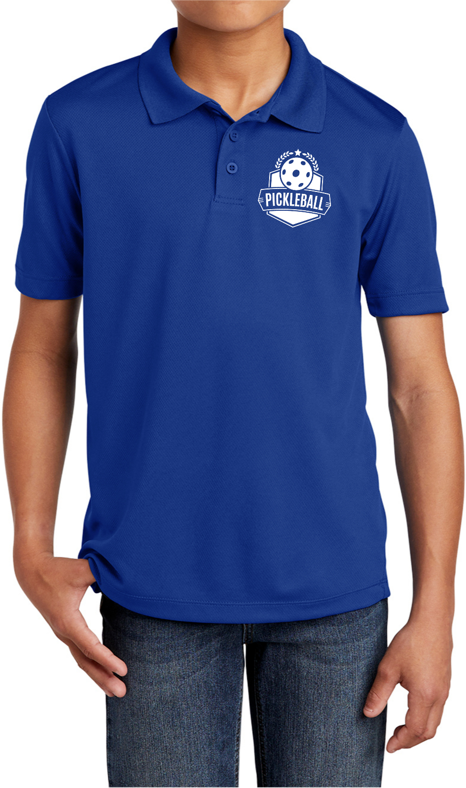Pickleball Badge Chest Print Youth Polo Shirt for Active Kids
