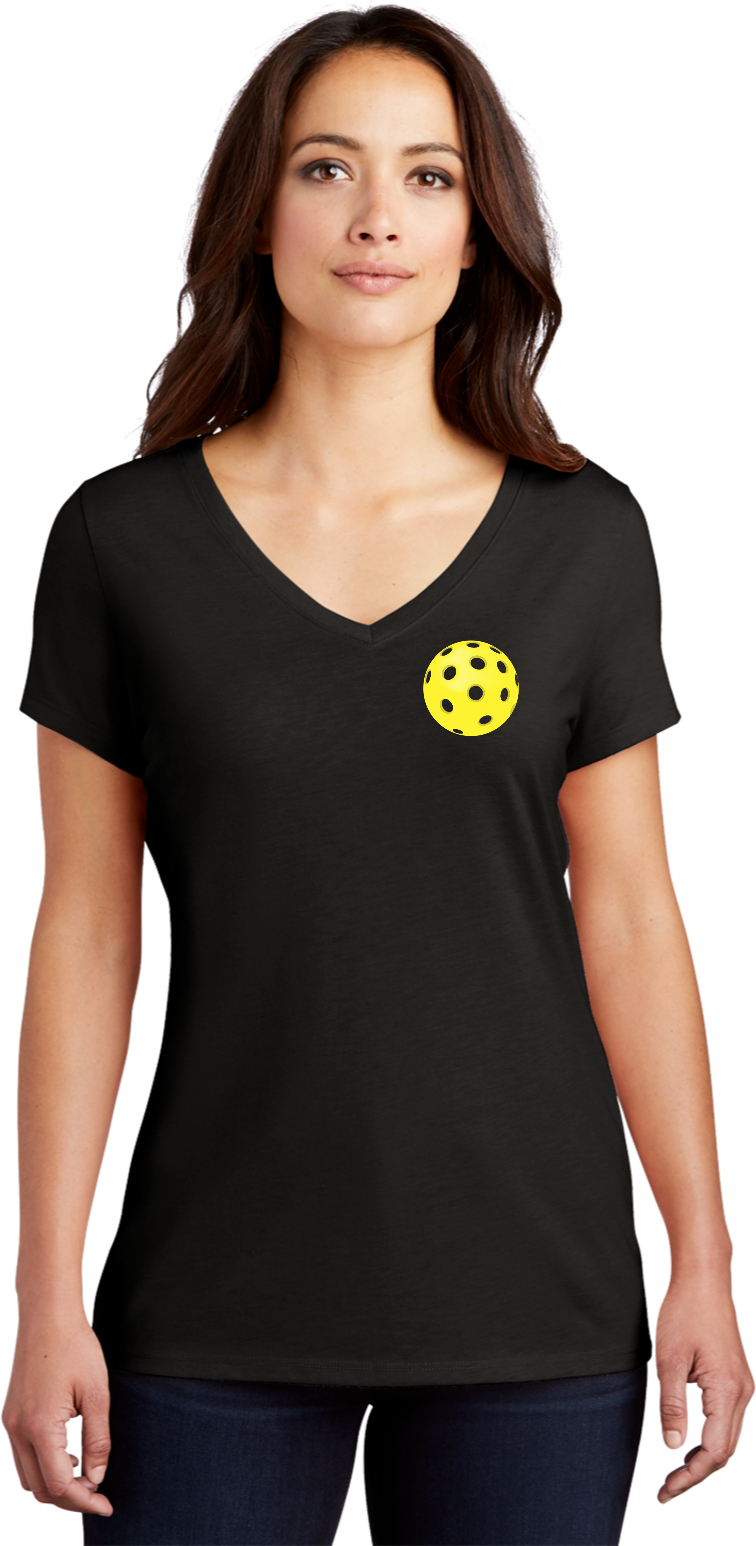 Pickleball Yellow Ball Chest Print Womens Tri Blend V-neck T-Shirt