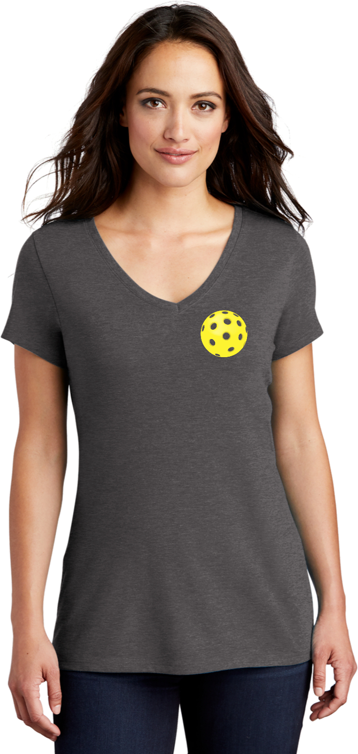 Pickleball Yellow Ball Chest Print Womens Tri Blend V-neck T-Shirt