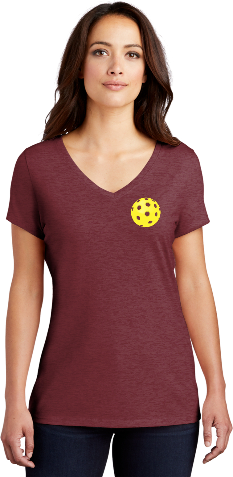 Pickleball Yellow Ball Chest Print Womens Tri Blend V-neck T-Shirt