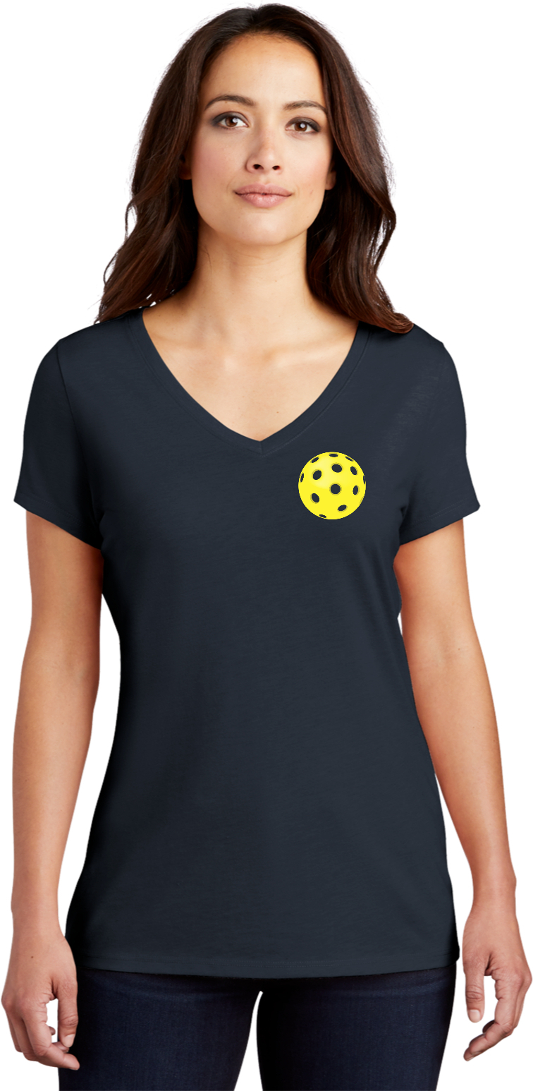 Pickleball Yellow Ball Chest Print Womens Tri Blend V-neck T-Shirt
