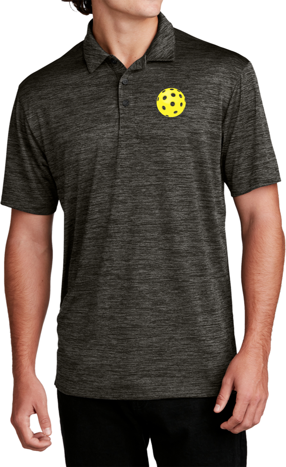 Yellow Pickleball Chest Print Electric Heather Polo Shirt for Men