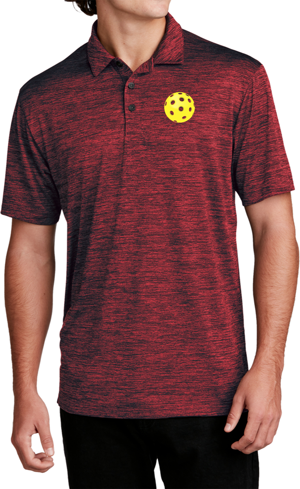 Yellow Pickleball Chest Print Electric Heather Polo Shirt for Men