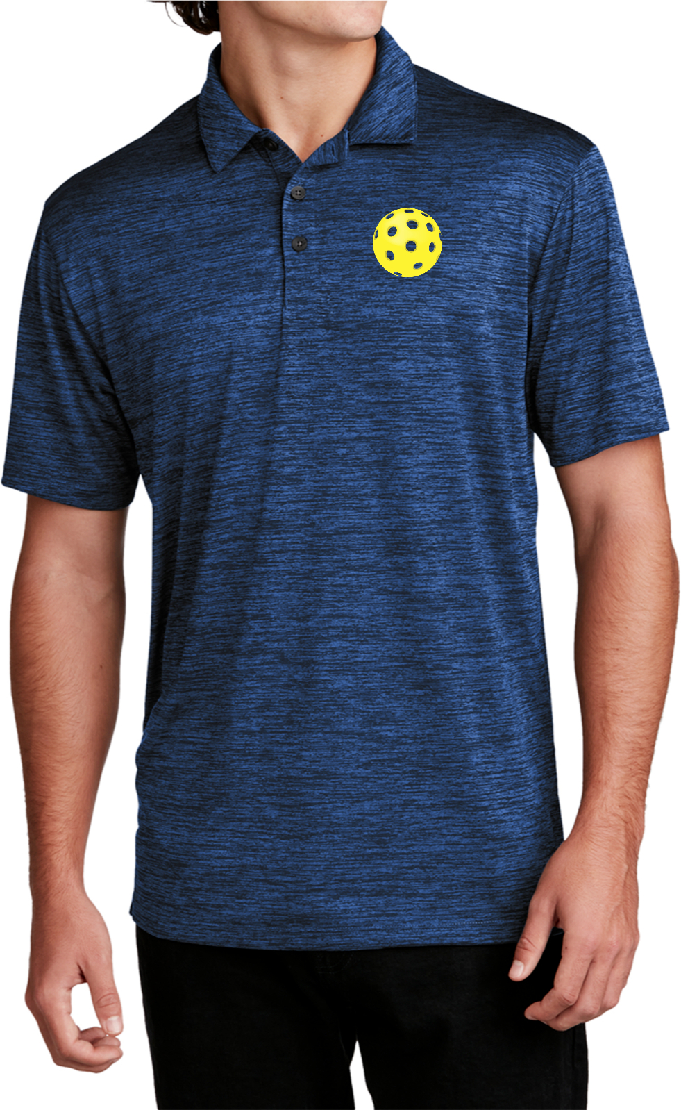 Yellow Pickleball Chest Print Electric Heather Polo Shirt for Men