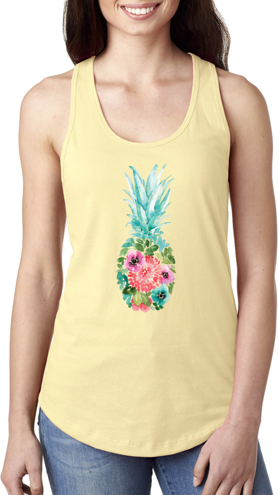 Floral Pineapple Ladies Racerback Tank Top - Picture 9 of 11