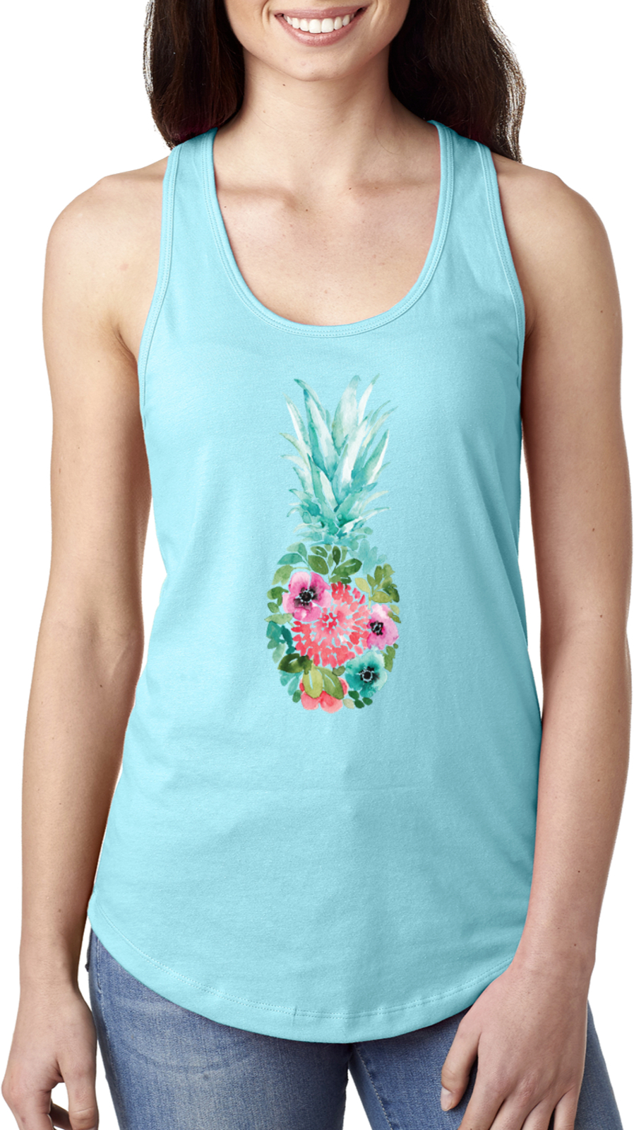 Floral Pineapple Ladies Racerback Tank Top - Picture 10 of 11