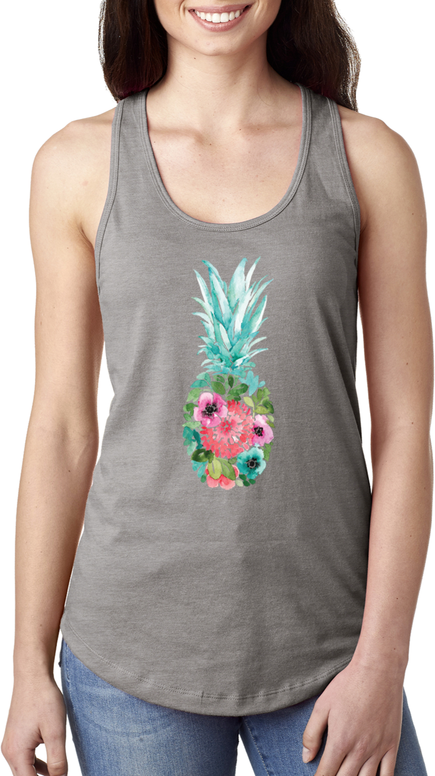 Floral Pineapple Ladies Racerback Tank Top - Picture 8 of 11