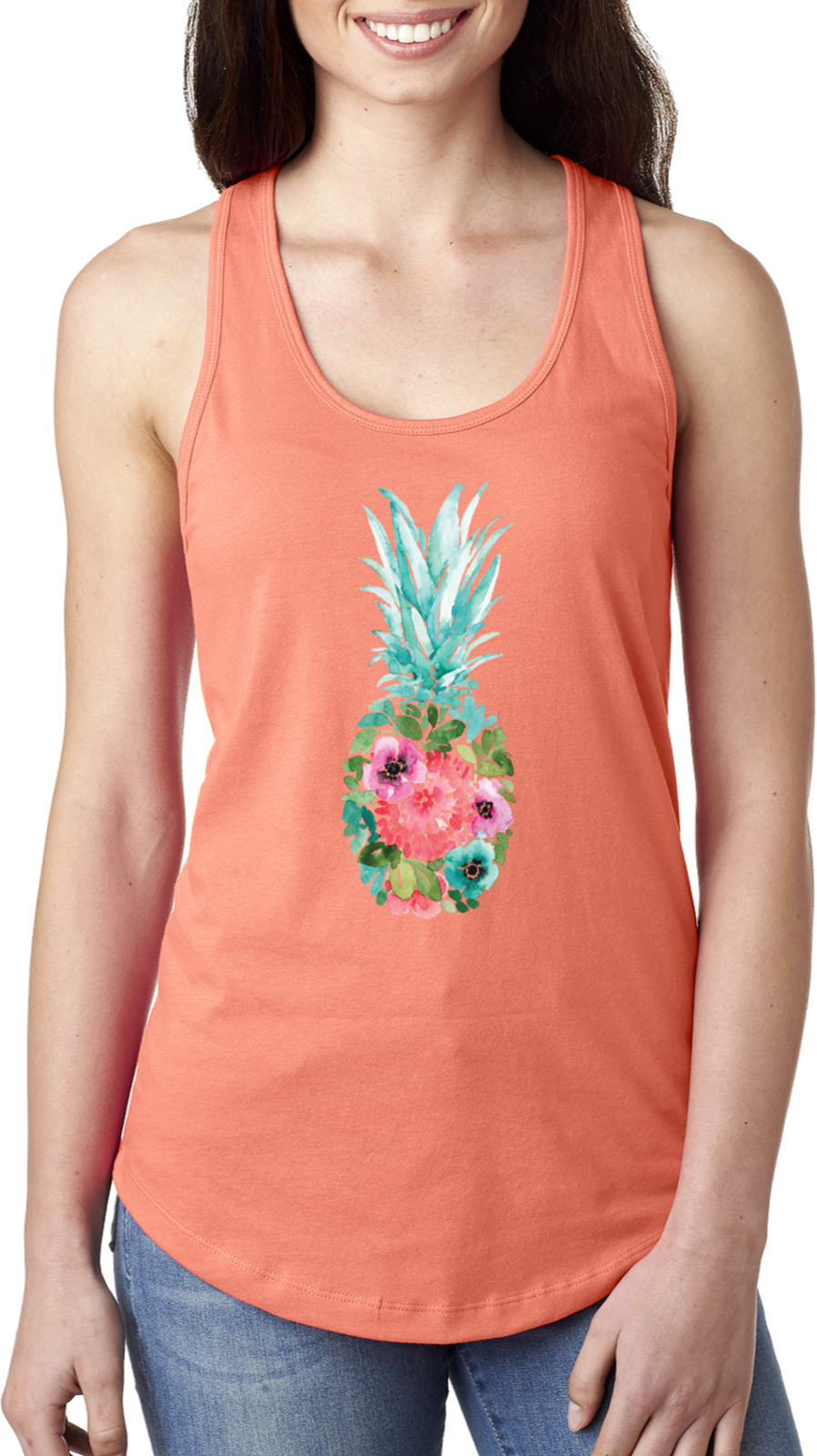 Floral Pineapple Ladies Racerback Tank Top - Picture 11 of 11