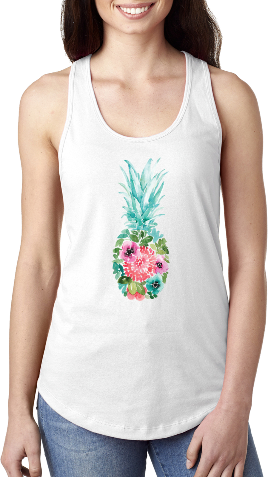Floral Pineapple Ladies Racerback Tank Top - Picture 7 of 11