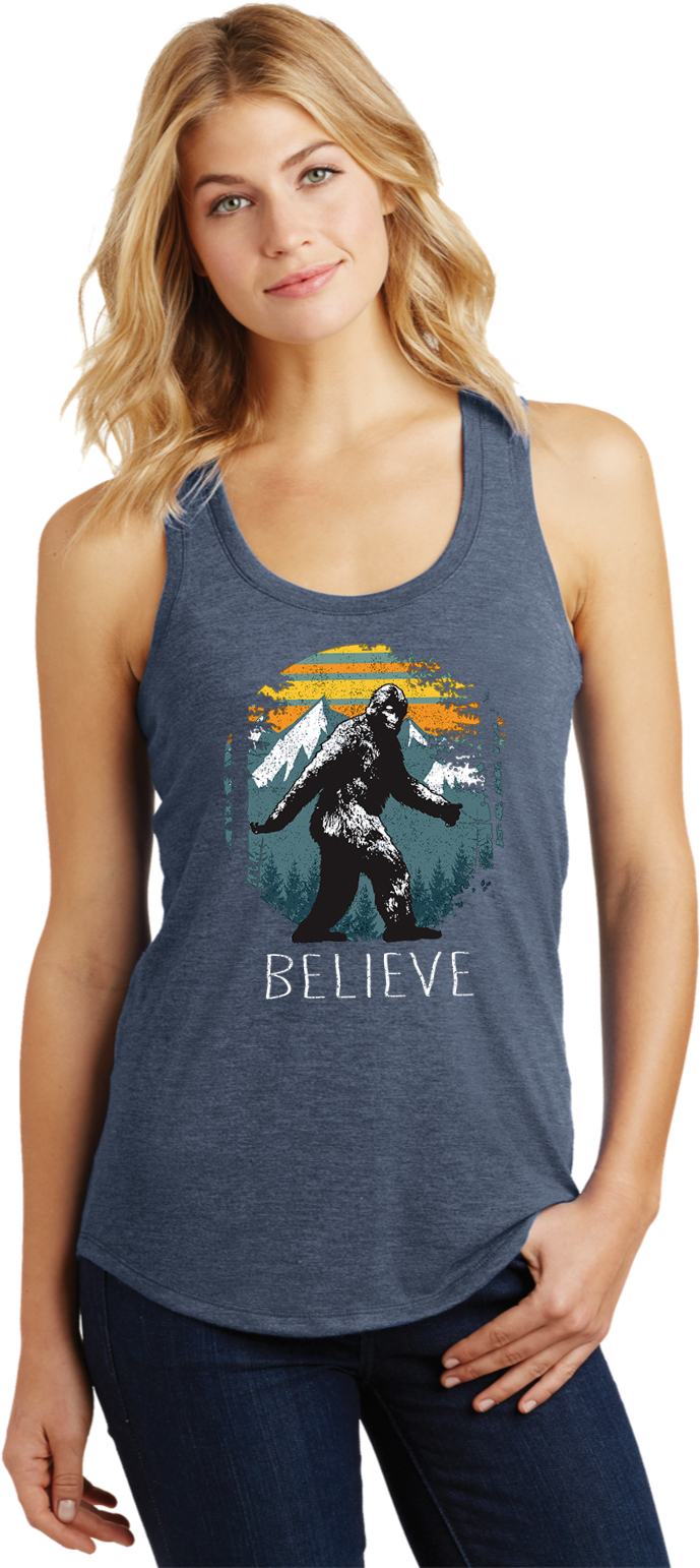 Sasquatch Believe Retro Bigfoot Womens Racerback Tank Top